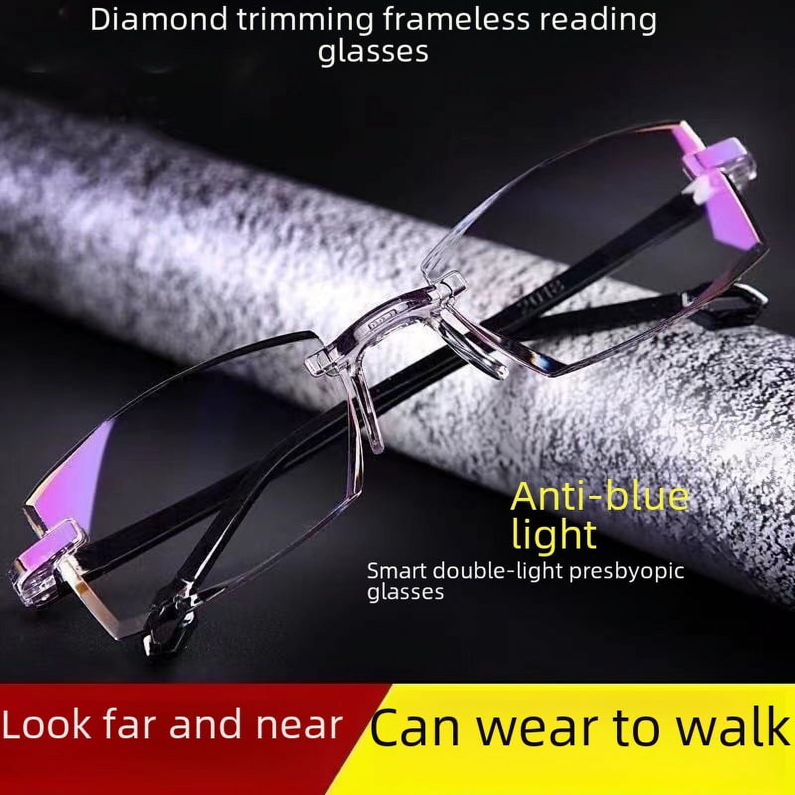 Dual light presbyopia glasses, intelligent zoom glasses, frameless diamond cutting border, blue light presbyopia glasses, both near and far, dual-use-Single light, traditional presbyopia-100 degrees